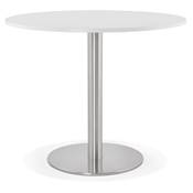 Petite table à diner / de bureau ronde 'Kara' blanche en bois pied central acier brossé - Ø 90 cm