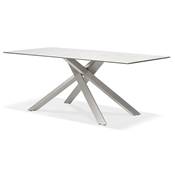 Table de salle à manger 'Tepee Ceram' blanche plateau en céramique pieds acier brossé - 180 x 90 cm