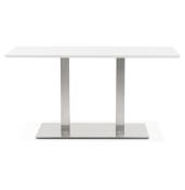 Table salle à manger 'Tvillin Small' blanche bois pied central acier brossé - 150 x 70 cm