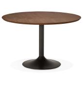 Table / table de réunion ronde design 'Kontur Black XL' noyer pied central métal noir - Ø 120 cm