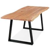 Table / table de réunion rectangulaire de style industriel 'BARNE' en bois massif pieds en métal noir - 200 x 95 cm