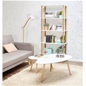 Etagère bibliothèque scandinave 'TOWER' tablettes en bois blanc structure et pieds en bois naturel