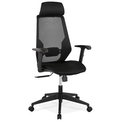 Fauteuil de bureau à roulettes dossier haut 'CAPTAIN' tissu et tissu maillé noir pieds métal noir