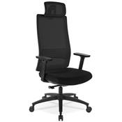 Fauteuil de bureau design à roulettes et dossier haut 'PDG' en tissu maillé noir avec pieds noir