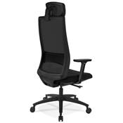 Fauteuil de bureau design à roulettes et dossier haut 'PDG' en tissu maillé noir avec pieds noir