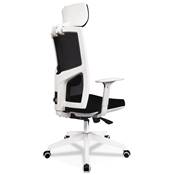 Fauteuil de bureau design à roulettes dossier haut 'TWICE' tissu noir structure blanche pieds blanc