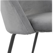Fauteuil design 'ART' en velours gris clair avec 4 pieds en métal noir