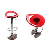 Tabouret de bar réglable design 'Leo' pivotant en plexiglass rouge pied central en métal chromé