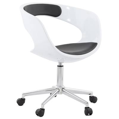 Chaise de bureau à roulettes design 'Neptune' blanche et noire pied en métal chromé