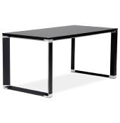 Bureau de direction droit 'Business' en bois noir pieds métal noir et métal chromé – 160 x 80 cm