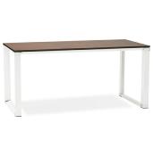 Bureau de direction droit design 'Business' plateau noyer pieds métal blanc et chromé – 160 x 80 cm