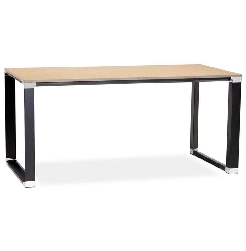 Bureau de direction droit design 'Business' bois naturel pieds métal noir et chromé – 160 x 80 cm