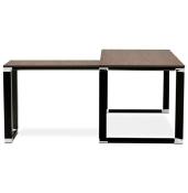 Bureau d'angle 'Business L' plateau en bois noyer pieds métal noir et chromé – 160 cm
