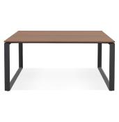 Table de réunion / bureau bench design 'MEET' plateau noyer pieds métal noir - 160 x 160 cm