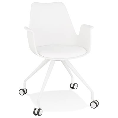 Petite chaise de bureau à accoudoirs design à roulettes 'KOOL' blanche avec pieds en métal blanc