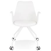 Petite chaise de bureau à accoudoirs design à roulettes 'KOOL' blanche avec pieds en métal blanc