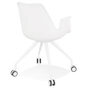 Petite chaise de bureau à accoudoirs design à roulettes 'KOOL' blanche avec pieds en métal blanc