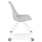 Petite chaise de bureau design à roulettes dossier bas 'SIMPLE' grise avec pieds en métal blanc