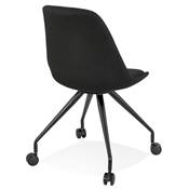 Petite chaise de bureau design à roulettes dossier bas 'SIMPLE' en tissu noir pieds en métal noir