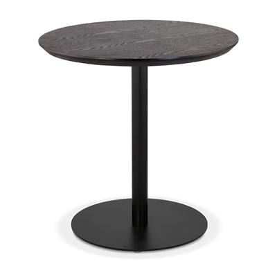 Petite table industriel ronde 'FERRO' plateau bois noir pied central métal noir – Ø 60 cm