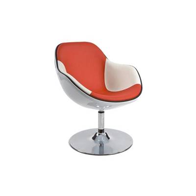 Fauteuil design lounge rond à accoudoirs 'Space' pivotant rouge et blanc pied central métal chromé