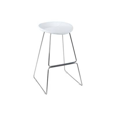 Tabouret de bar design 'Comète' blanc avec pieds tréteaux en métal chromé