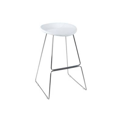 Tabouret de bar design 'Comète' blanc avec pieds tréteaux en métal chromé