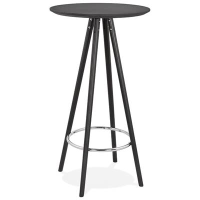 Table de bar haute design ronde 'BLACK ASTER' en bois noir avec 4 pieds en bois noir et métal chromé
