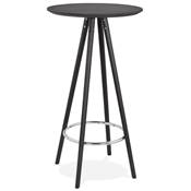 Table de bar haute design ronde 'BLACK ASTER' en bois noir avec 4 pieds en bois noir et métal chromé