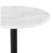 Table bar Mange-debout design 'RULLA' en pierre effet marbre blanc pied central métal noir - Ø 60 cm