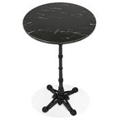 Table bar haute ronde rustique 'CORTE' en pierre effet marbre noir avec pied central noir – Ø 60 cm