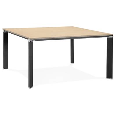 Table de réunion / bureau bench design 'BIG AFER' en bois pieds métal noir et chromé - 140 x 140 cm