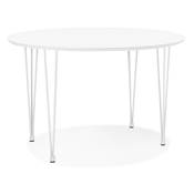 Grande table à diner / réunion ronde extensible 'STORS' plateau bois blanc mat 4 pieds métal blanc