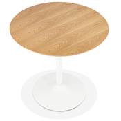 Table de salle à manger ronde industriel 'SPARK' en bois naturel pied central rond en métal blanc - Ø 80 cm