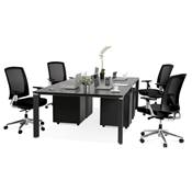Table réunion / bureau bench design 'BIG AFER' bois noir pieds métal noir et chromé - 140 x 140 cm