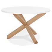 Table ronde design 'FAST GLAS' blanche et pieds en chêne massif - Ø 120 cm