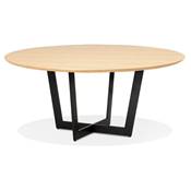 Table de salle à manger ronde 'VÄN' plateau en bois finition naturel pieds métal noir - Ø 120 cm