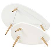 Tables basses scandinaves gigognes ovales 'Sisko' plateau bois blanc 3 pieds en bois - 116 x 66 cm