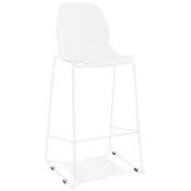 Tabouret de bar empilable design 'GREAT' blanc avec pieds tréteaux en métal blanc dossier haut