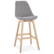 Tabouret de bar design 'CHAIRMAN' en tissu pied de poule 4 pieds en bois naturel dossier haut