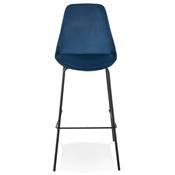 Tabouret de bar baroque 'KESKI' en velours bleu 4 pieds et repose pieds en métal noir dossier haut