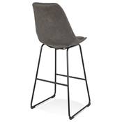 Tabouret de bar 'GUSTO' en microfibre grise pieds tréteaux et repose pieds métal noir dossier haut
