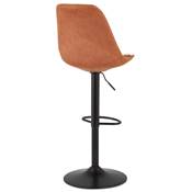 Tabouret bar réglable 'BAROK' pivotant microfibre marron pied métal noir repose pieds dossier haut