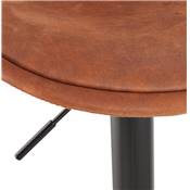 Tabouret bar réglable 'BAROK' pivotant microfibre marron pied métal noir repose pieds dossier haut