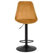 Tabouret bar réglable 'BAROK' pivotant velours moutarde pied et repose pieds métal noir dossier haut