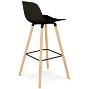 Tabouret de bar scandinave 'NORSKI' noir 4 pieds bois naturel repose pieds métal noir dossier haut