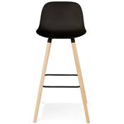 Tabouret de bar scandinave 'NORSKI' noir 4 pieds bois naturel repose pieds métal noir dossier haut