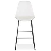 Tabouret de bar design 'GUSTO' blanc avec pieds tréteaux et repose pieds en métal noir dossier haut