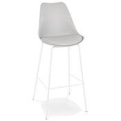 Tabouret de bar 'KESKI' gris 4 pieds et repose pieds en métal blanc dossier haut