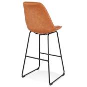 Tabouret de bar 'GUSTO' marron avec pieds tréteaux et repose pieds en métal noir dossier haut